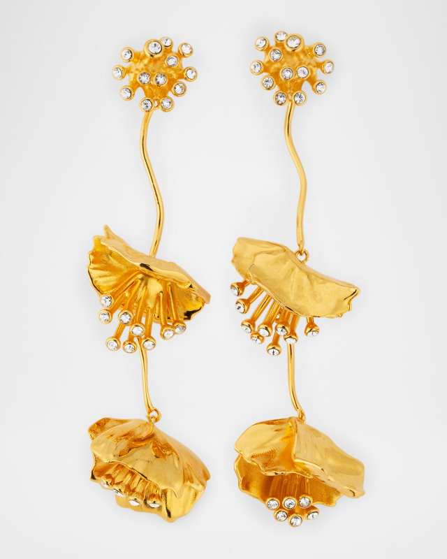 Dangling Flower Earrings with Crystals